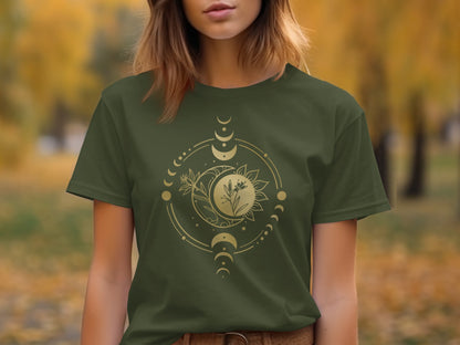Moon Phases Botanical Design Green T-Shirt product