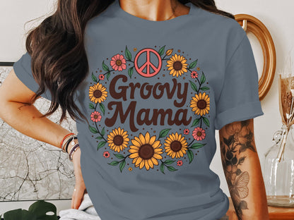 Groovy Mama Floral Peace Sign Graphic T-shirt product