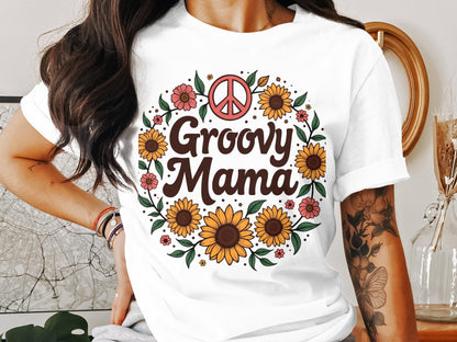 Groovy Mama Peace Sign Floral Design T-Shirt product type