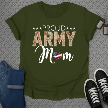 Proud Army Mom Heart Graphic T-shirt