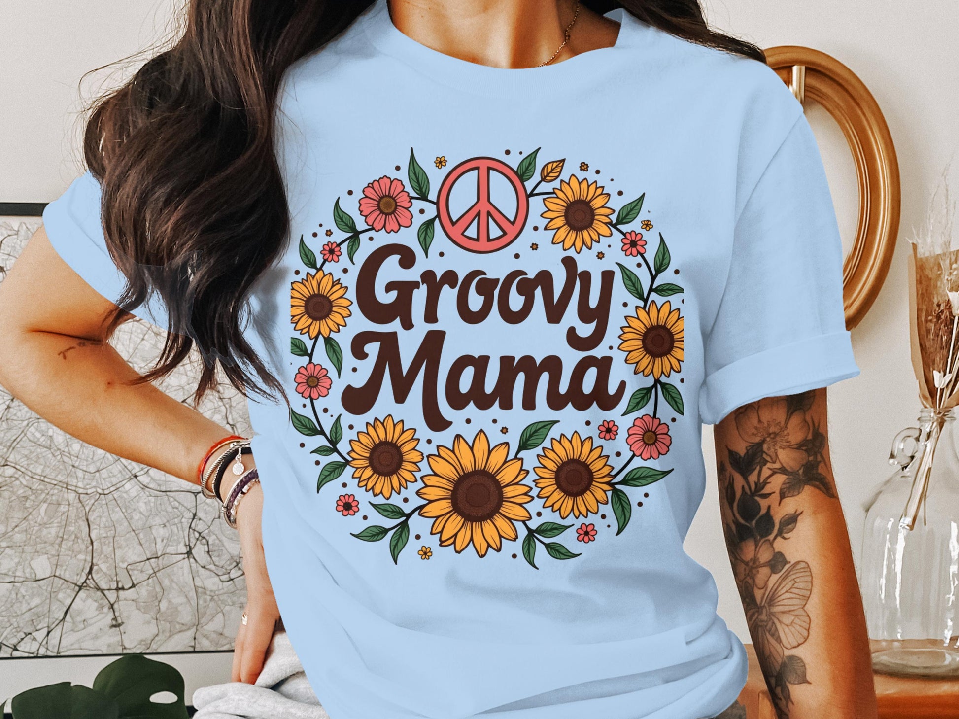 Groovy Mama Sunflower Peace Sign Graphic T-Shirt product type