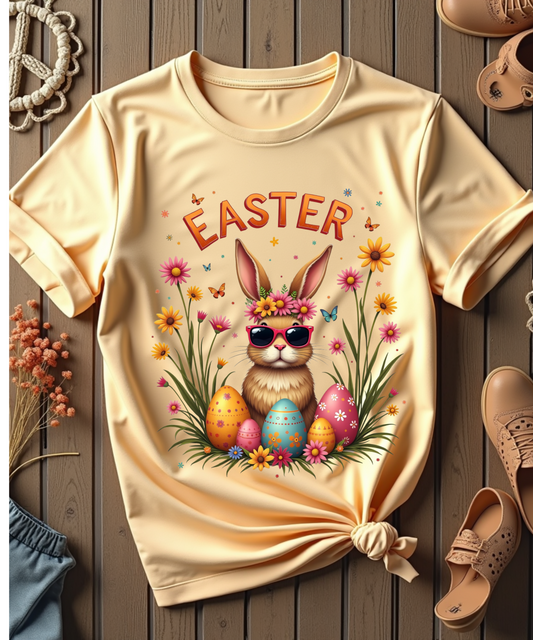 Hippie Bunny Bliss: A Groovy Easter Celebration" Tshirt