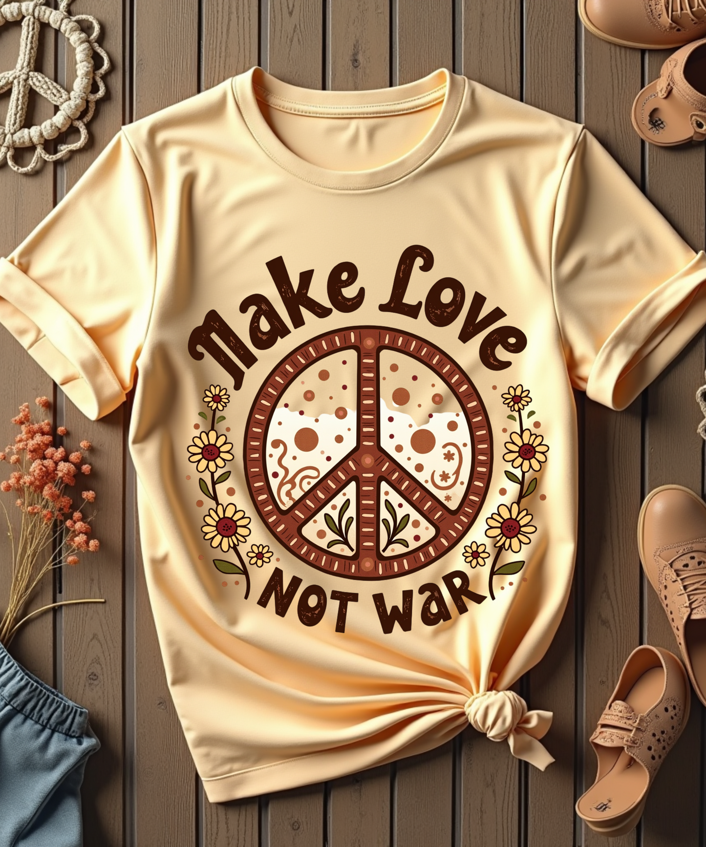 Retro Peace Symbol "Make Love, Not War" 70s-Inspired Design