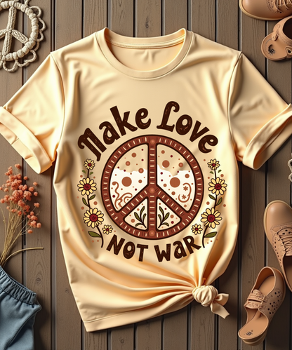 Retro Peace Symbol "Make Love, Not War" 70s-Inspired Design