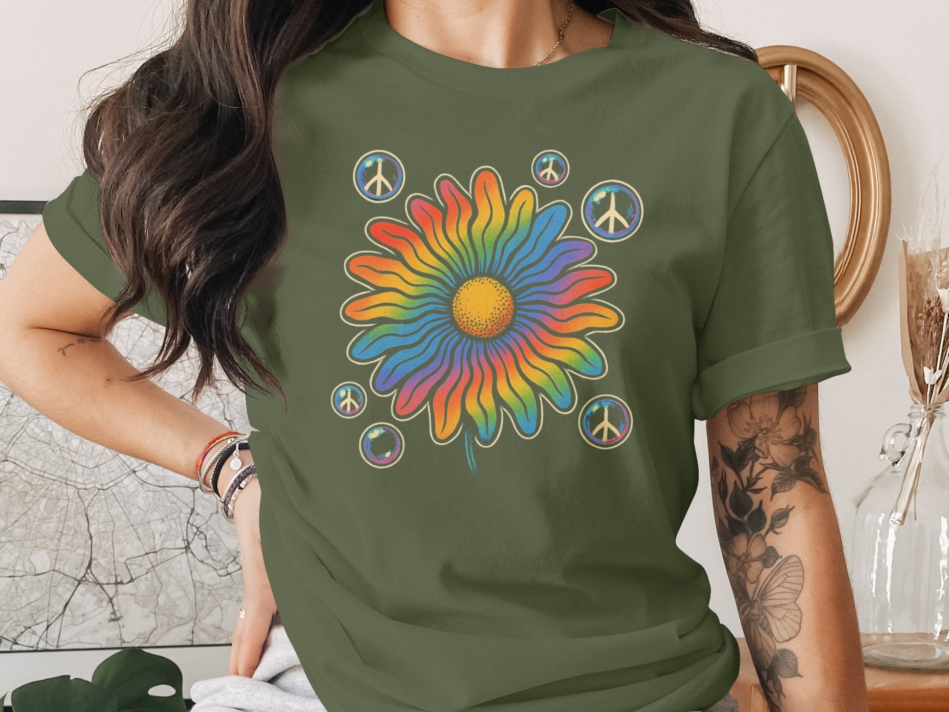 Rainbow Peace Sunflower Graphic Tee product type