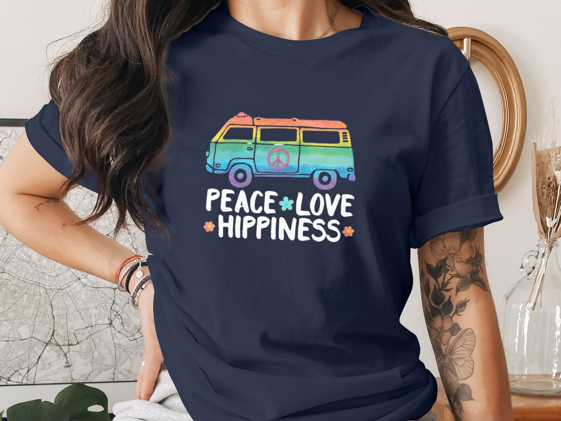 Peace Love Hippiness Retro Van Graphic Tee