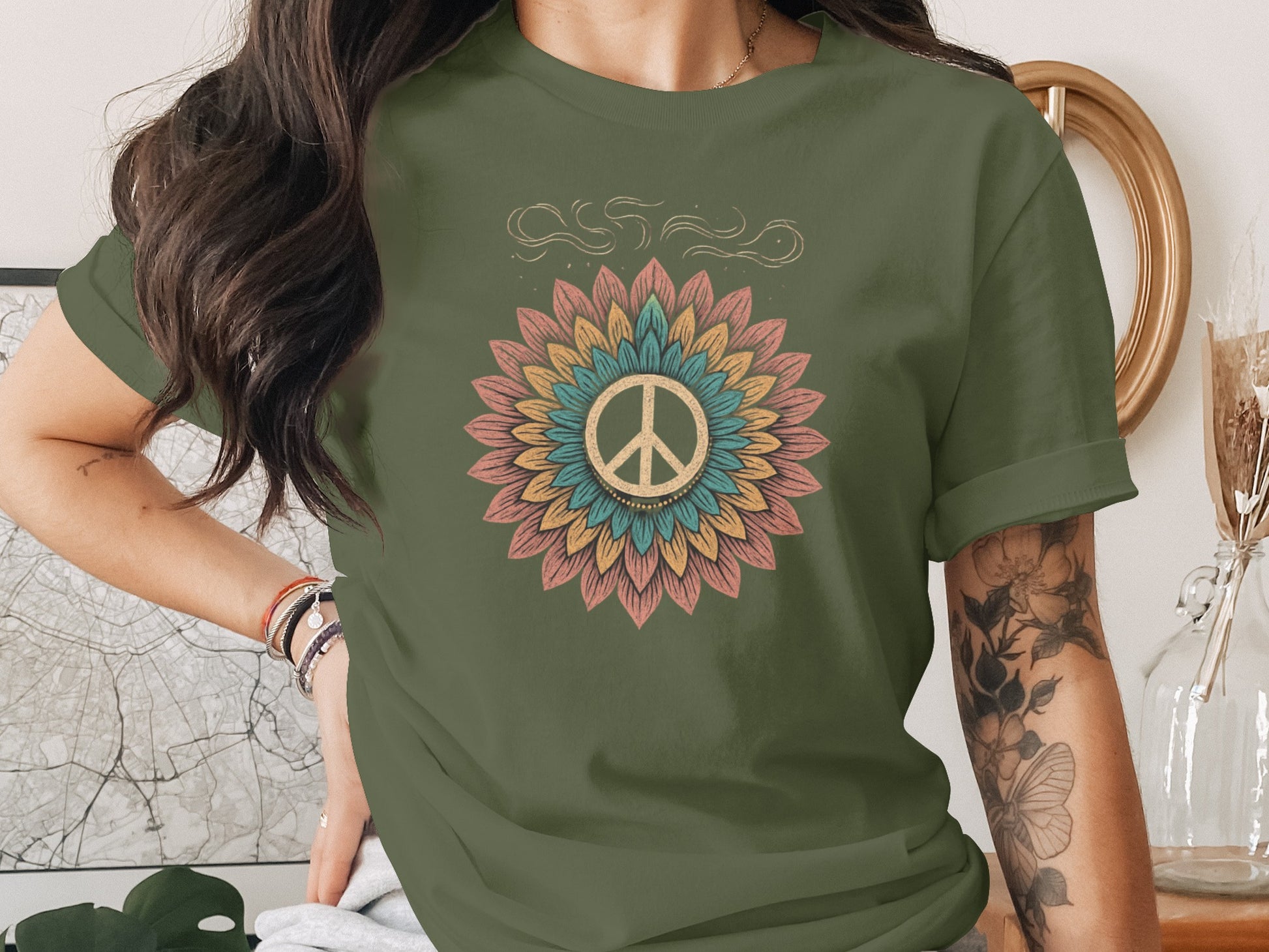 Colorful Peace Symbol Mandala Graphic Tee product type