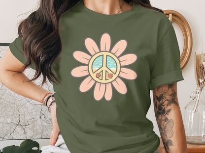 Peace Symbol and Floral Graphic T-shirt product