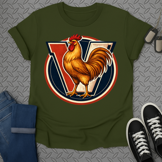 Vintage Rooster Graphic V Logo Short Sleeve T-Shirt
