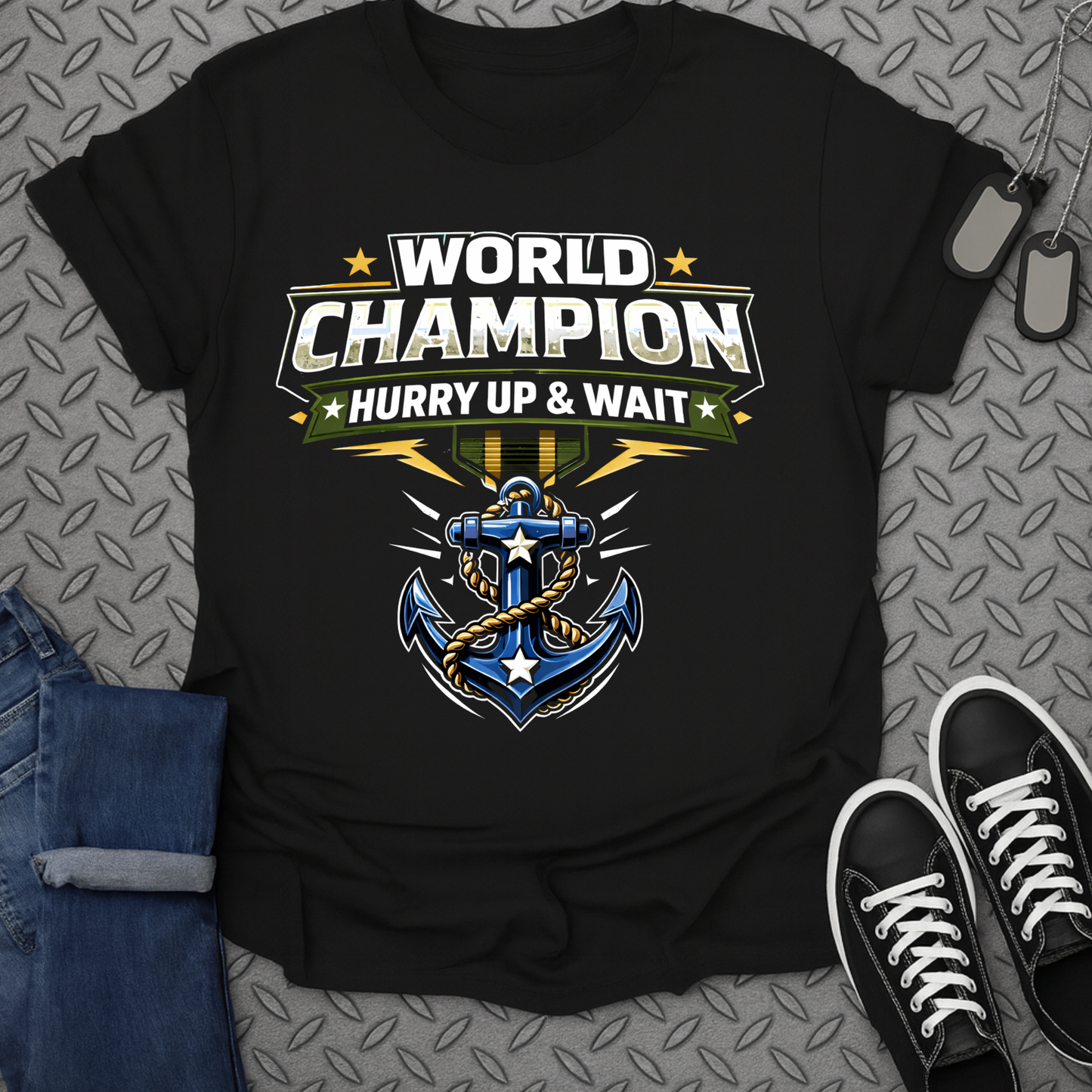 World Champion Hurry Up and Wait Graphic T-Shirt