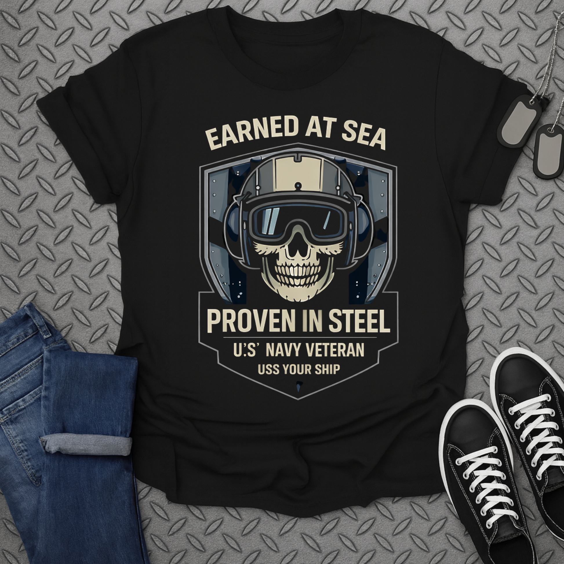 Earned at Sea Proven in Steel US Navy Veteran Tee