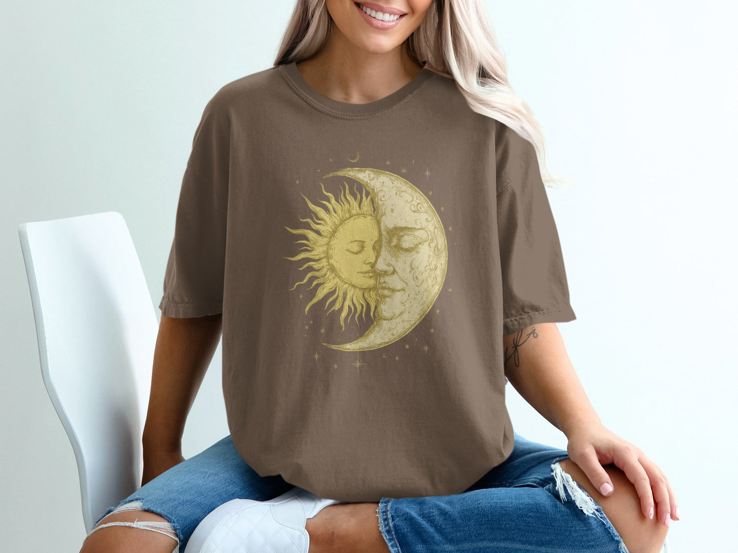Sun Moon Face Graphic Oversized Shirt product type