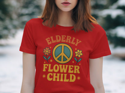 Elderly Flower Child Peace Symbol Graphic Tee product