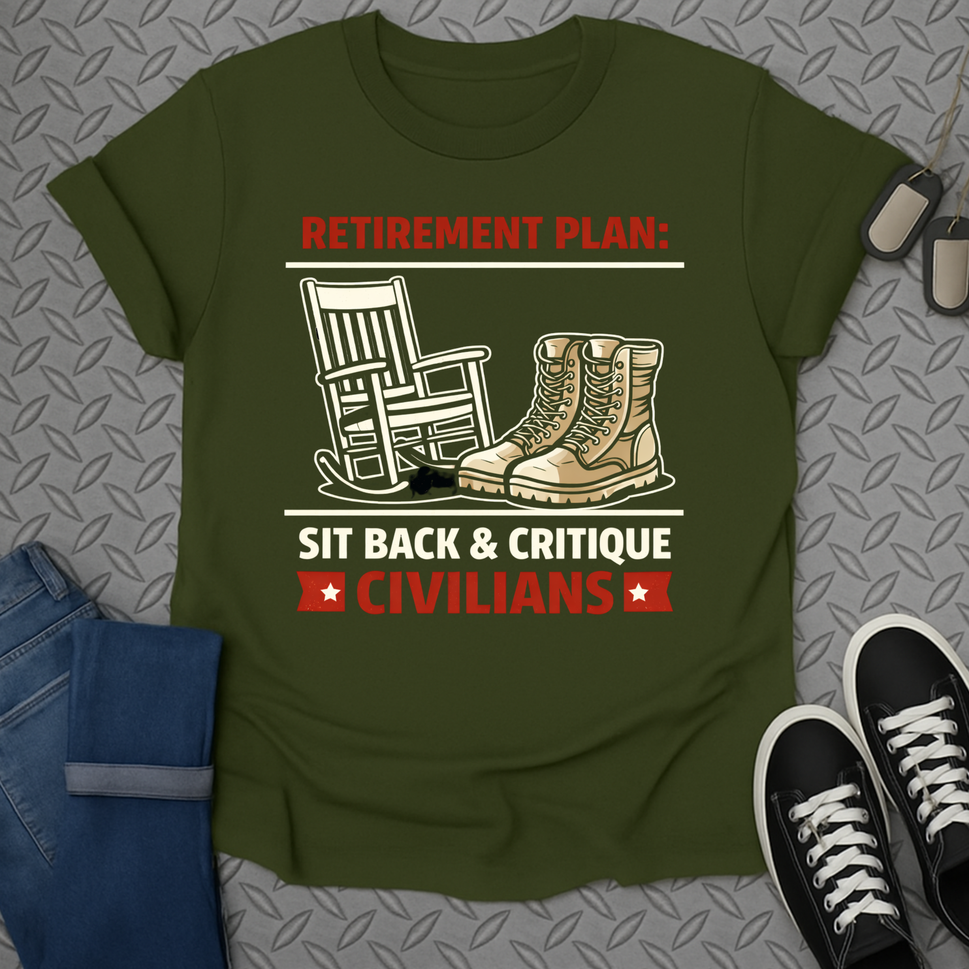 Retirement Plan Sit Back Critique Civilians T-shirt