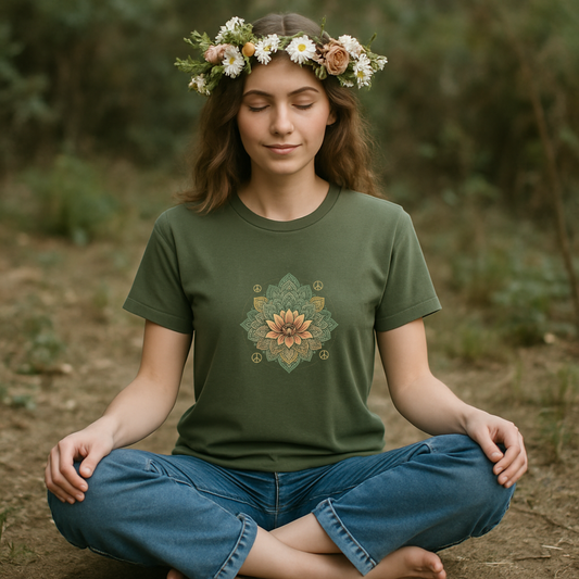 Lotus Mandala Art Design on Green T-Shirt product type