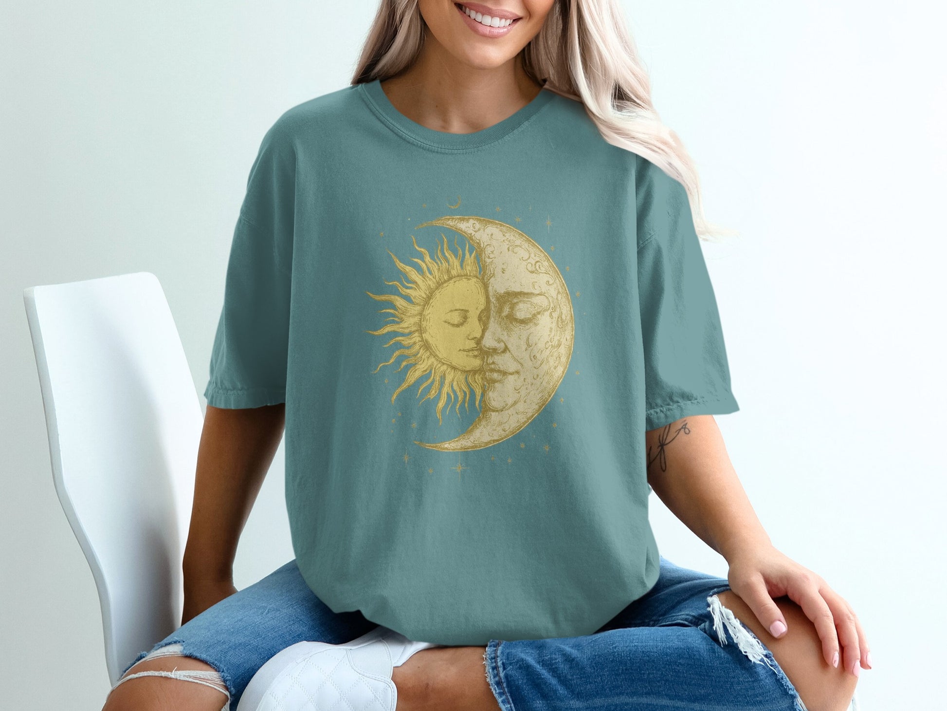 Sun and Moon Embrace Graphic Oversized Tee product