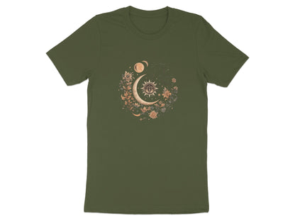 Celestial Sun and Moon Floral Design T-shirt
