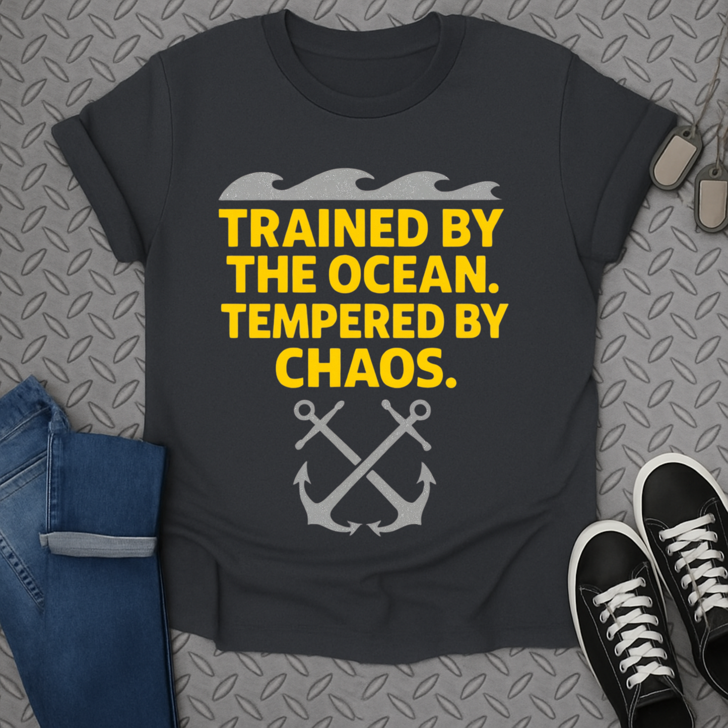 trained by the ocean tempered by chaos tshirt