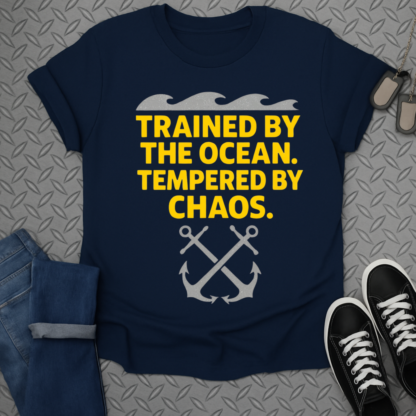trained by the ocean tempered by chaos tshirt