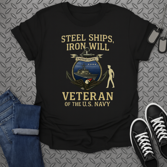 steel ships iron will tshirt