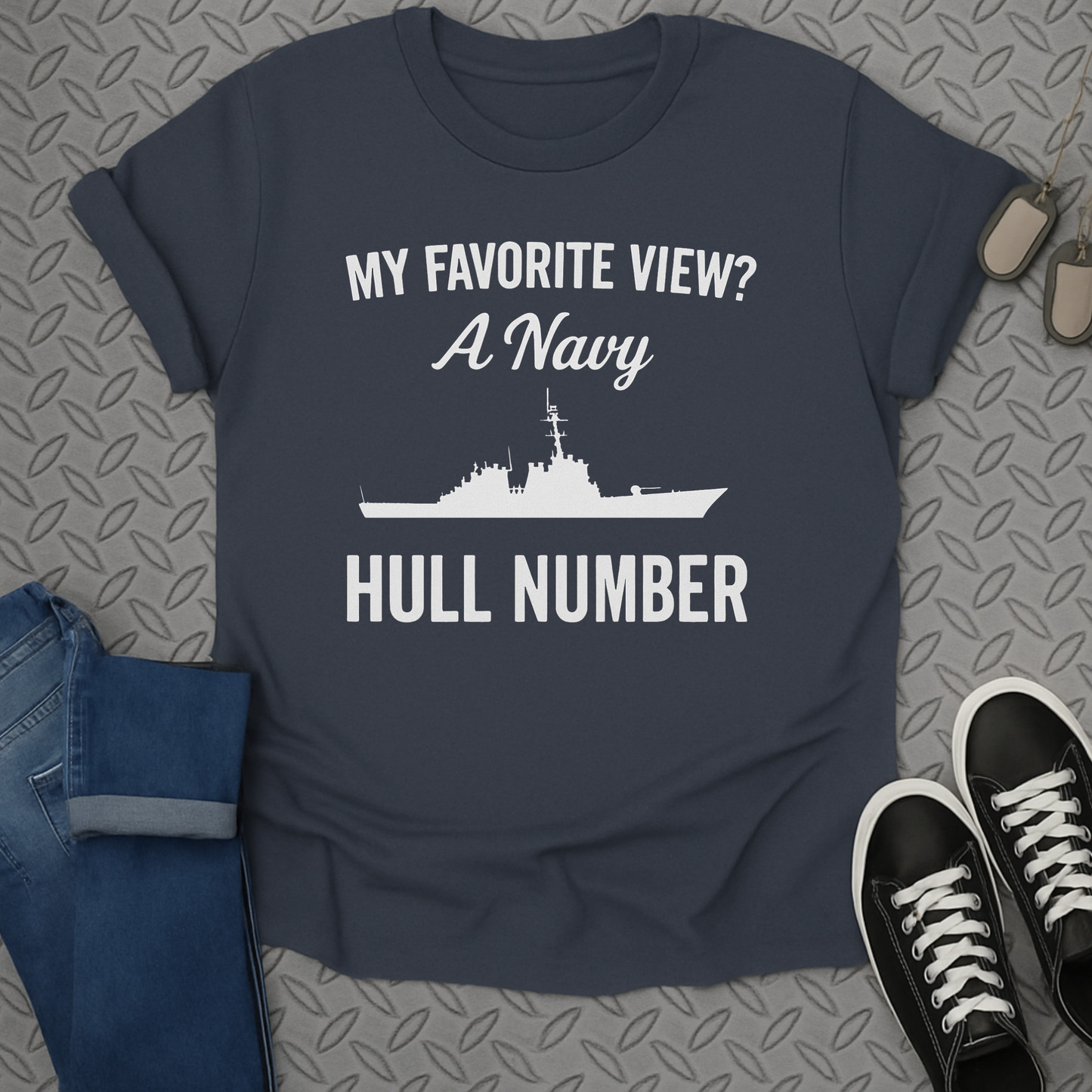 my favorite view a navy hull number tshirt